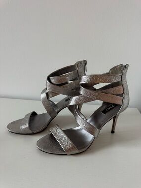DKNY Metallic Silver Strappy Stiletto Sandals